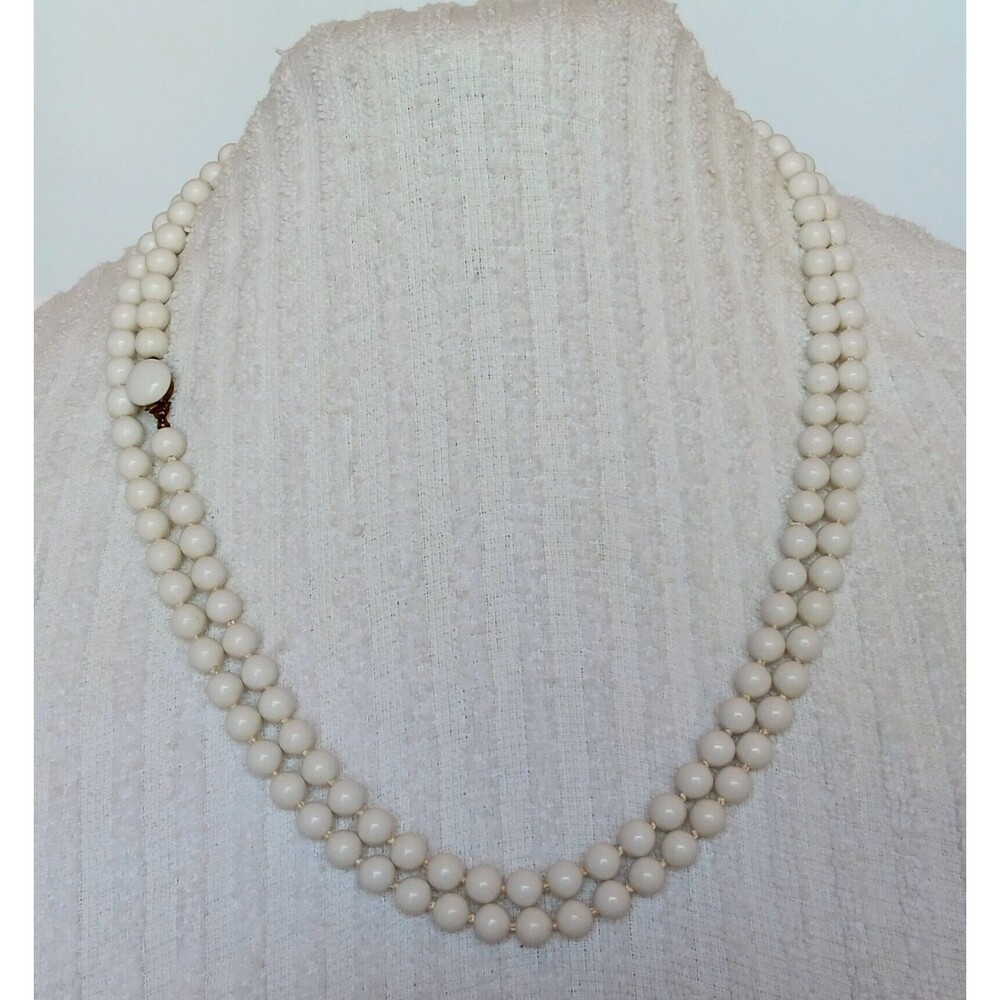 Vintage 1960's White Lucite Beaded Necklace 42 in Button Clasp